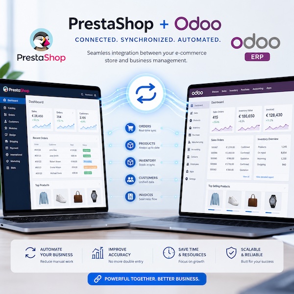 Commandes PrestaShop regroup&eacute;es dans le tableau de bord d&rsquo;Odoo